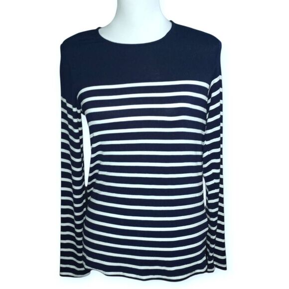 FOREVER 21 NAVY & WHITE STRIPE LONG SLEEVE TOP SZ.S EUC - Picture 2 of 5